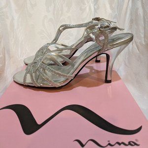 Nina Glennis Silver Baby Slingback Heels